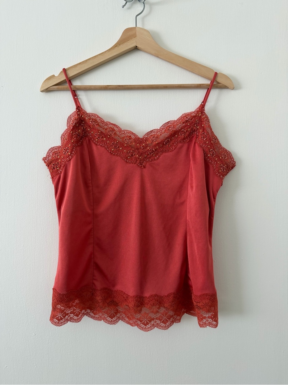 Victoria's Secret Coral Beaded Lace-Trim Satin Camisole
